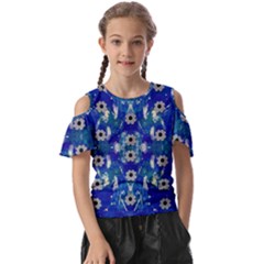 Oilpainting Blue Flowers In The Peaceful Night Kids  Butterfly Cutout Tee by pepitasart