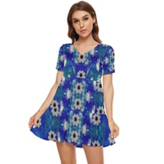 Oilpainting Blue Flowers In The Peaceful Night Tiered Short Sleeve Babydoll Dress by pepitasart