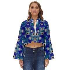 Oilpainting Blue Flowers In The Peaceful Night Boho Long Bell Sleeve Top