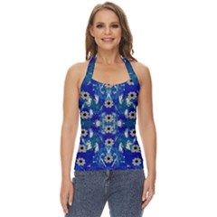 Oilpainting Blue Flowers In The Peaceful Night Basic Halter Top by pepitasart