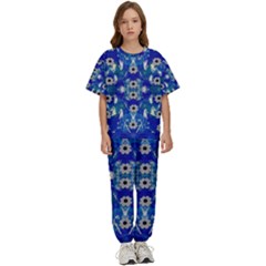 Oilpainting Blue Flowers In The Peaceful Night Kids  Tee And Pants Sports Set by pepitasart