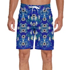 Oilpainting Blue Flowers In The Peaceful Night Men s Beach Shorts by pepitasart