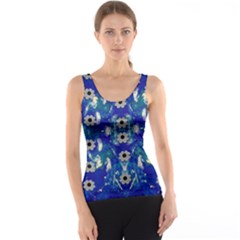 Oilpainting Blue Flowers In The Peaceful Night Women s Basic Tank Top by pepitasart