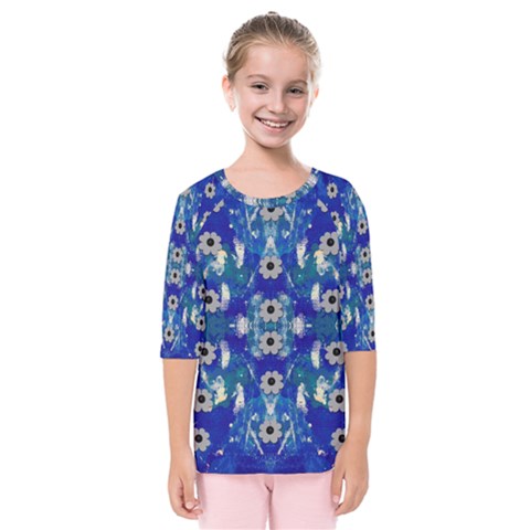 Oilpainting Blue Flowers In The Peaceful Night Kids  Quarter Sleeve Raglan Tee by pepitasart