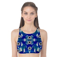 Oilpainting Blue Flowers In The Peaceful Night Tank Bikini Top by pepitasart