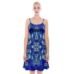 Oilpainting Blue Flowers In The Peaceful Night Spaghetti Strap Velvet Dress