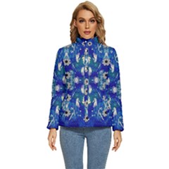 Oilpainting Blue Flowers In The Peaceful Night Women s Puffer Bubble Jacket Coat by pepitasart