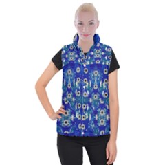 Oilpainting Blue Flowers In The Peaceful Night Women s Button Up Vest