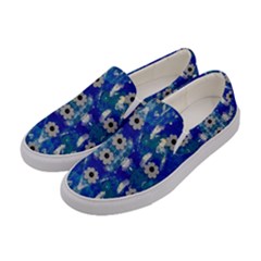 Oilpainting Blue Flowers In The Peaceful Night Women s Canvas Slip Ons by pepitasart