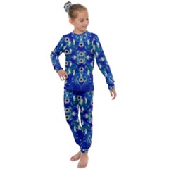 Oilpainting Blue Flowers In The Peaceful Night Kids  Long Sleeve Set 