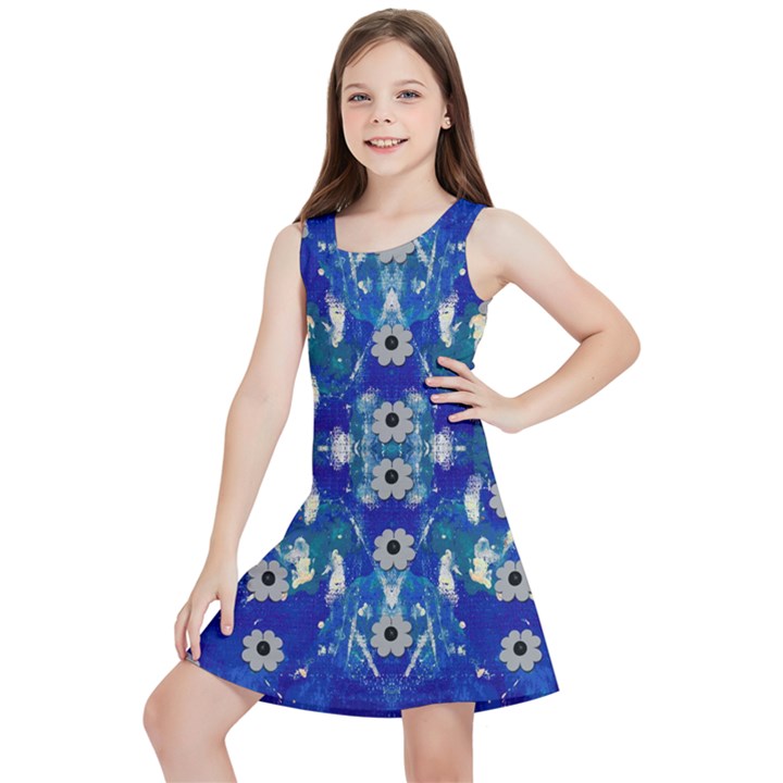 Oilpainting Blue Flowers In The Peaceful Night Kids  Lightweight Sleeveless Dress