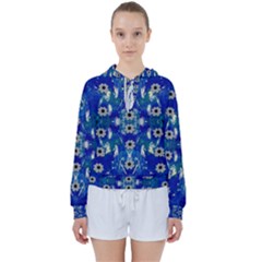 Oilpainting Blue Flowers In The Peaceful Night Women s Tie Up Sweat