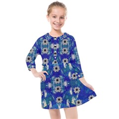 Oilpainting Blue Flowers In The Peaceful Night Kids  Quarter Sleeve Shirt Dress by pepitasart