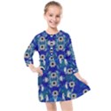 Oilpainting Blue Flowers In The Peaceful Night Kids  Quarter Sleeve Shirt Dress View1