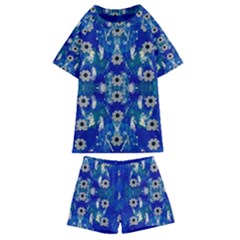 Oilpainting Blue Flowers In The Peaceful Night Kids  Swim Tee And Shorts Set by pepitasart