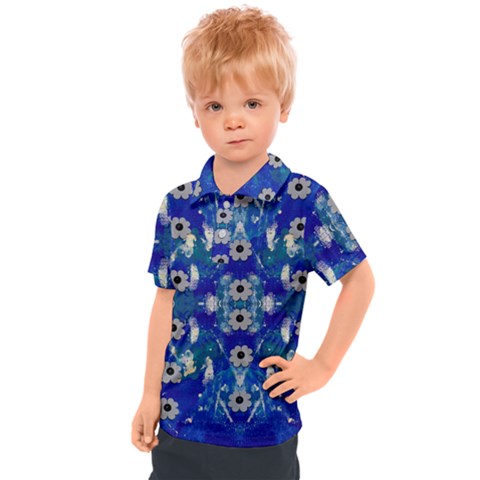 Oilpainting Blue Flowers In The Peaceful Night Kids  Polo Tee by pepitasart