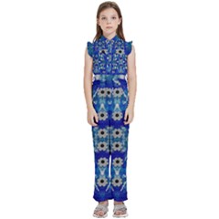 Oilpainting Blue Flowers In The Peaceful Night Kids  Sleeveless Ruffle Edge Band Collar Chiffon One Piece by pepitasart