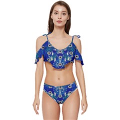 Oilpainting Blue Flowers In The Peaceful Night Ruffle Edge Tie Up Bikini Set	 by pepitasart