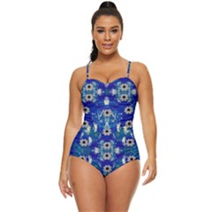 Oilpainting Blue Flowers In The Peaceful Night Retro Full Coverage Swimsuit by pepitasart