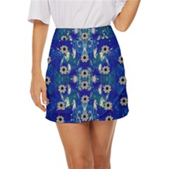 Oilpainting Blue Flowers In The Peaceful Night Mini Front Wrap Skirt by pepitasart