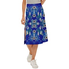 Oilpainting Blue Flowers In The Peaceful Night Midi Panel Skirt by pepitasart