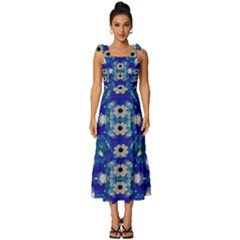 Oilpainting Blue Flowers In The Peaceful Night Tie-strap Tiered Midi Chiffon Dress by pepitasart