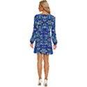 Oilpainting Blue Flowers In The Peaceful Night Long Sleeve Waist Tie Ruffle Velvet Dress View4