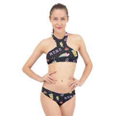 Cute-girl-things-seamless-background High Neck Bikini Set by pakminggu