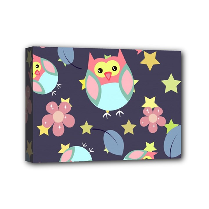 Owl-stars-pattern-background Mini Canvas 7  x 5  (Stretched)