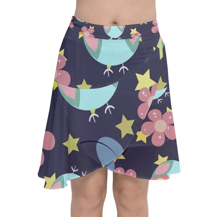 Owl-stars-pattern-background Chiffon Wrap Front Skirt