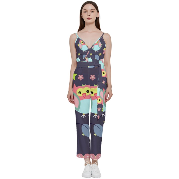 Owl-stars-pattern-background V-Neck Camisole Jumpsuit