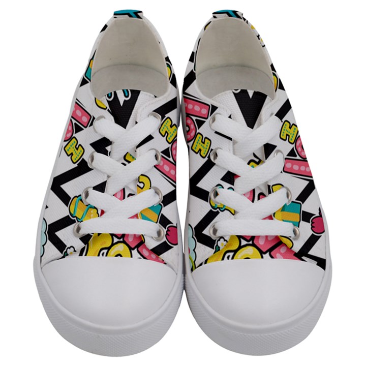 Vector-romantic-love-seamless-pattern Kids  Low Top Canvas Sneakers