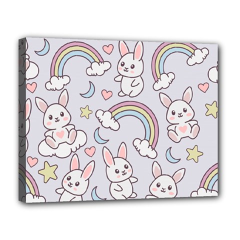 Seamless-pattern-with-cute-rabbit-character Canvas 14  X 11  (stretched) by pakminggu