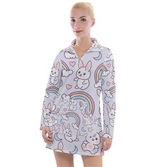 Seamless-pattern-with-cute-rabbit-character Women s Long Sleeve Casual Dress by pakminggu