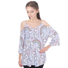 Seamless-pattern-with-cute-rabbit-character Flutter Sleeve Tee 