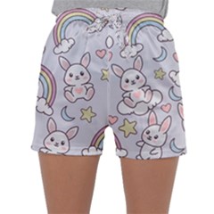 Seamless-pattern-with-cute-rabbit-character Sleepwear Shorts by pakminggu