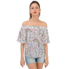 Seamless-pattern-with-cute-rabbit-character Off Shoulder Short Sleeve Top by pakminggu