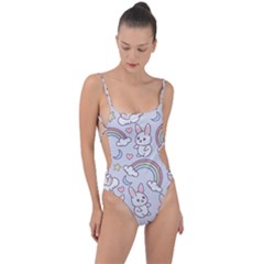 Seamless-pattern-with-cute-rabbit-character Tie Strap One Piece Swimsuit by pakminggu