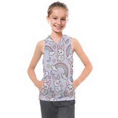 Seamless-pattern-with-cute-rabbit-character Kids  Sleeveless Hoodie by pakminggu