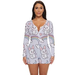 Seamless-pattern-with-cute-rabbit-character Long Sleeve Boyleg Swimsuit by pakminggu