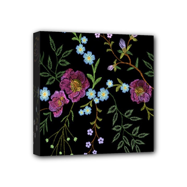 Embroidery-trend-floral-pattern-small-branches-herb-rose Mini Canvas 4  x 4  (Stretched)