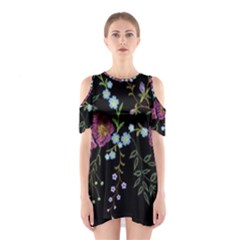 Embroidery-trend-floral-pattern-small-branches-herb-rose Shoulder Cutout One Piece Dress by pakminggu