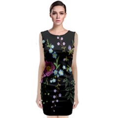 Embroidery-trend-floral-pattern-small-branches-herb-rose Sleeveless Velvet Midi Dress by pakminggu