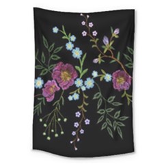 Embroidery-trend-floral-pattern-small-branches-herb-rose Large Tapestry by pakminggu