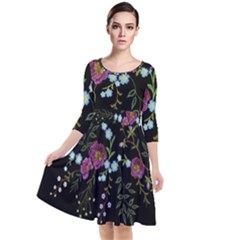 Embroidery-trend-floral-pattern-small-branches-herb-rose Quarter Sleeve Waist Band Dress by pakminggu