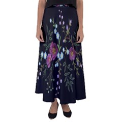 Embroidery-trend-floral-pattern-small-branches-herb-rose Flared Maxi Skirt by pakminggu