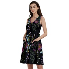 Embroidery-trend-floral-pattern-small-branches-herb-rose Sleeveless Dress With Pocket by pakminggu