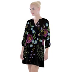 Embroidery-trend-floral-pattern-small-branches-herb-rose Open Neck Shift Dress by pakminggu