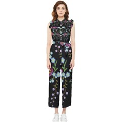 Embroidery-trend-floral-pattern-small-branches-herb-rose Women s Frill Top Chiffon Jumpsuit by pakminggu