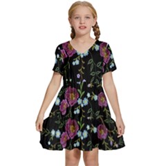 Embroidery-trend-floral-pattern-small-branches-herb-rose Kids  Short Sleeve Tiered Mini Dress by pakminggu